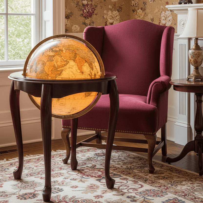 Replogle Queen Anne 16 - Inch Antique Ocean Illuminated Floor Globe - Floor Globes - GlobeStore.com - 64036
